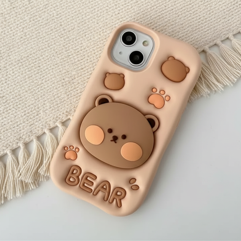 iPhone 15 3D Cartoon Pop-up Bear with Holder | Full Protective Cover