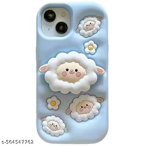 Cute Cartoon Flock Back Cover with Stand & Grip – Soft Silicone