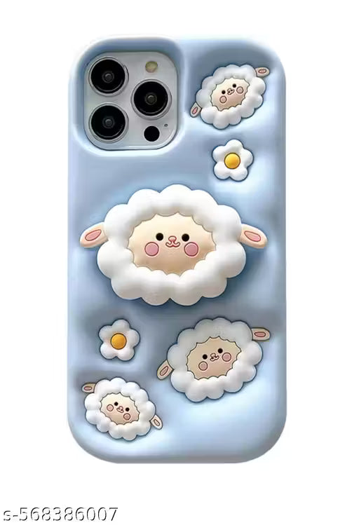 Cute Cartoon Flock Back Cover with Stand & Grip – Soft Silicone