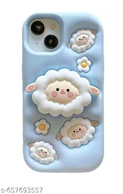 Cute Cartoon Flock Back Cover with Stand & Grip – Soft Silicone