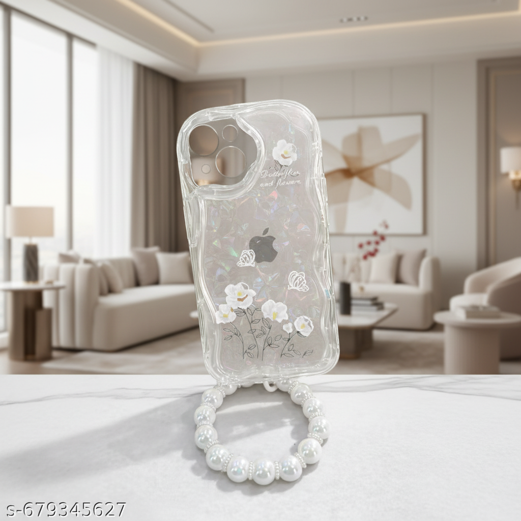 iPhone 15 Back Cover with Pearl Chain – Premium Silicone Case with Camera Protection