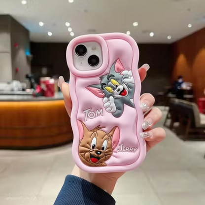 Cute Case Cover for iPhone 15 - 3D Tom & Jerry Cartoon