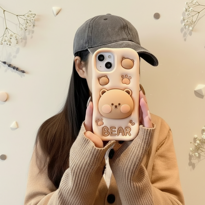 iPhone 15 3D Cartoon Pop-up Bear with Holder | Full Protective Cover