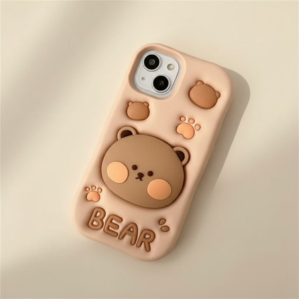 iPhone 15 3D Cartoon Pop-up Bear with Holder | Full Protective Cover