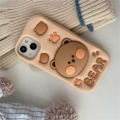 iPhone 15 3D Cartoon Pop-up Bear with Holder | Full Protective Cover