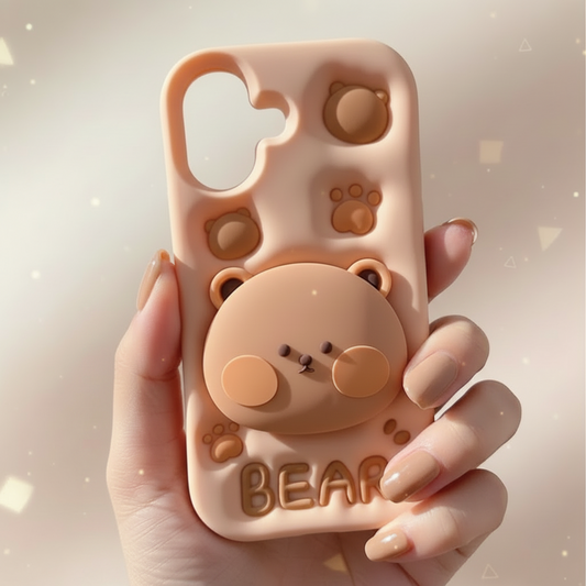 iPhone 16+ 3D Cartoon Pop-up Bear with Holder | Full Protective Cover