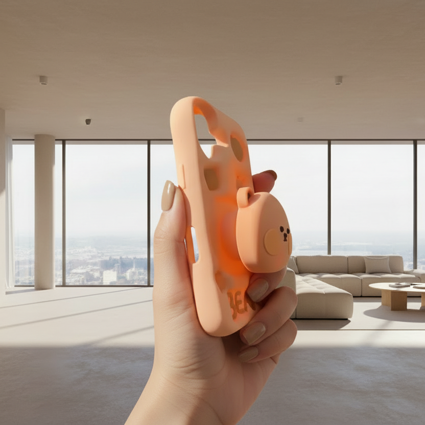 iPhone 16+ 3D Cartoon Pop-up Bear with Holder | Full Protective Cover