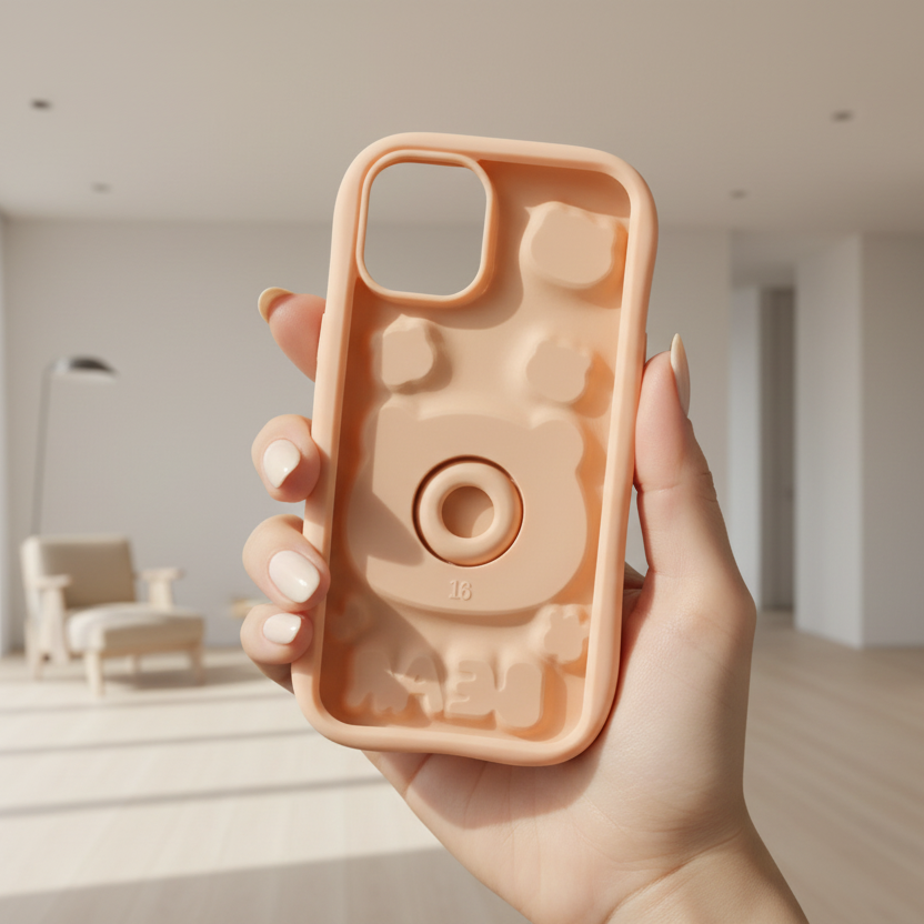 iPhone 16 3D Cartoon Pop-up Bear with Holder | Full Protective Cover