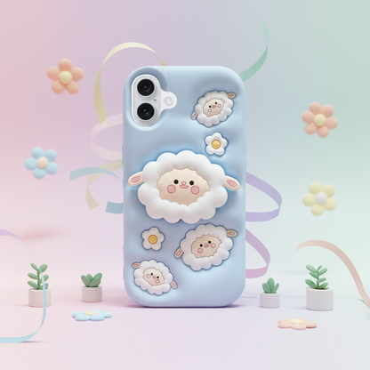 Cute Cartoon Flock Back Cover with Stand & Grip – Soft Silicone