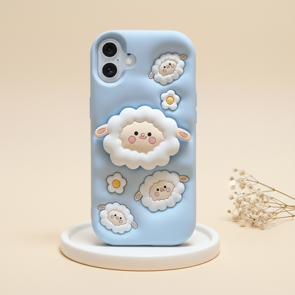 Cute Cartoon Flock Back Cover with Stand & Grip – Soft Silicone